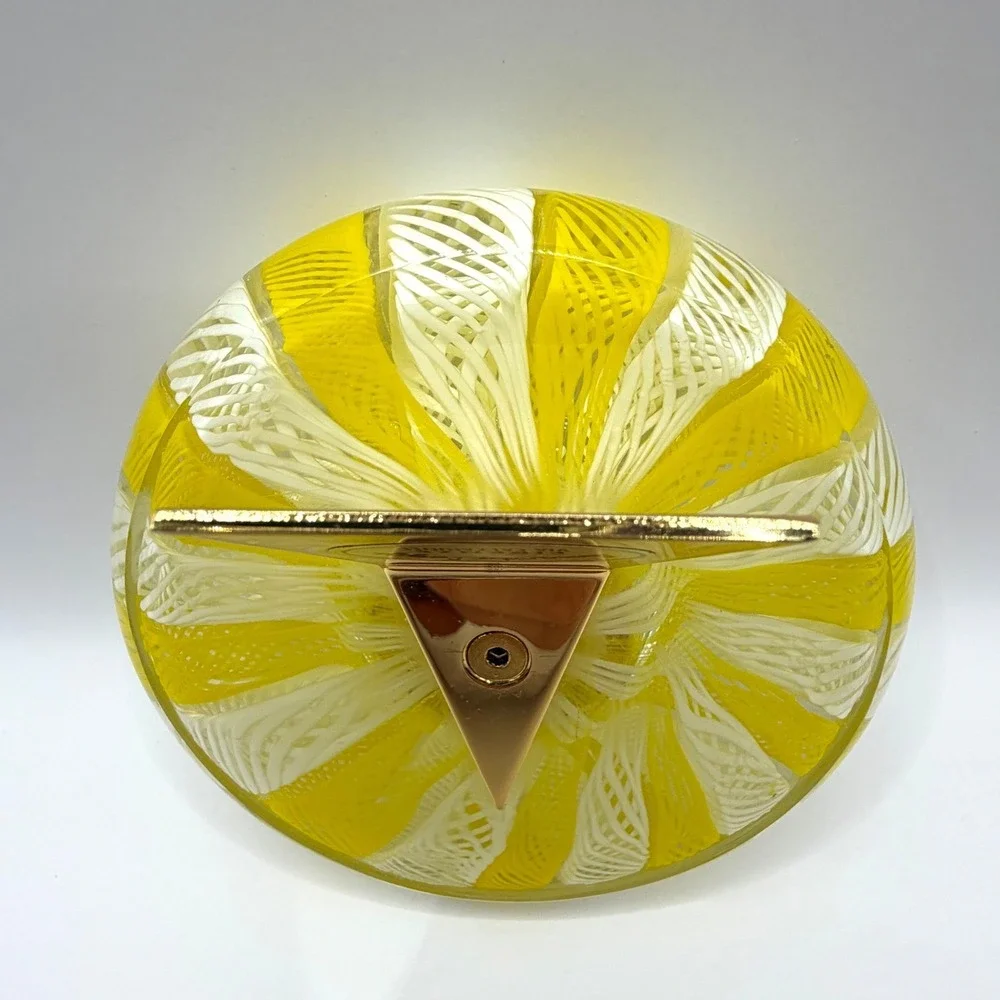Vintage Murano Glass Desktop‎ Clock Yellow White Ribbons Armando Poggi Handmade